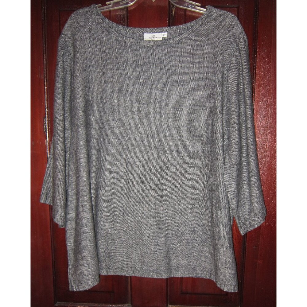 Hot Cotton Woman Plus New 2X Top Blouse Shirt Linen Cotton Tweed 3/4 Slv Popover